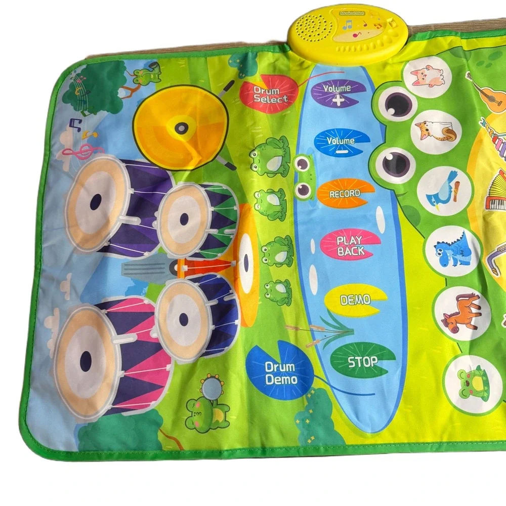 Musical Floor Mat Kids Piano Drum Animal Sounds Recording Playback Toy Green
